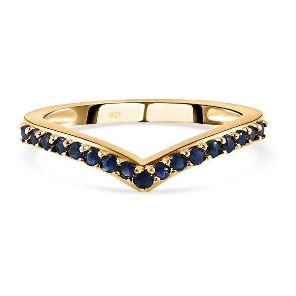 Blue Sapphire Wishbone Ring in 14K Gold Overlay Sterling Silver