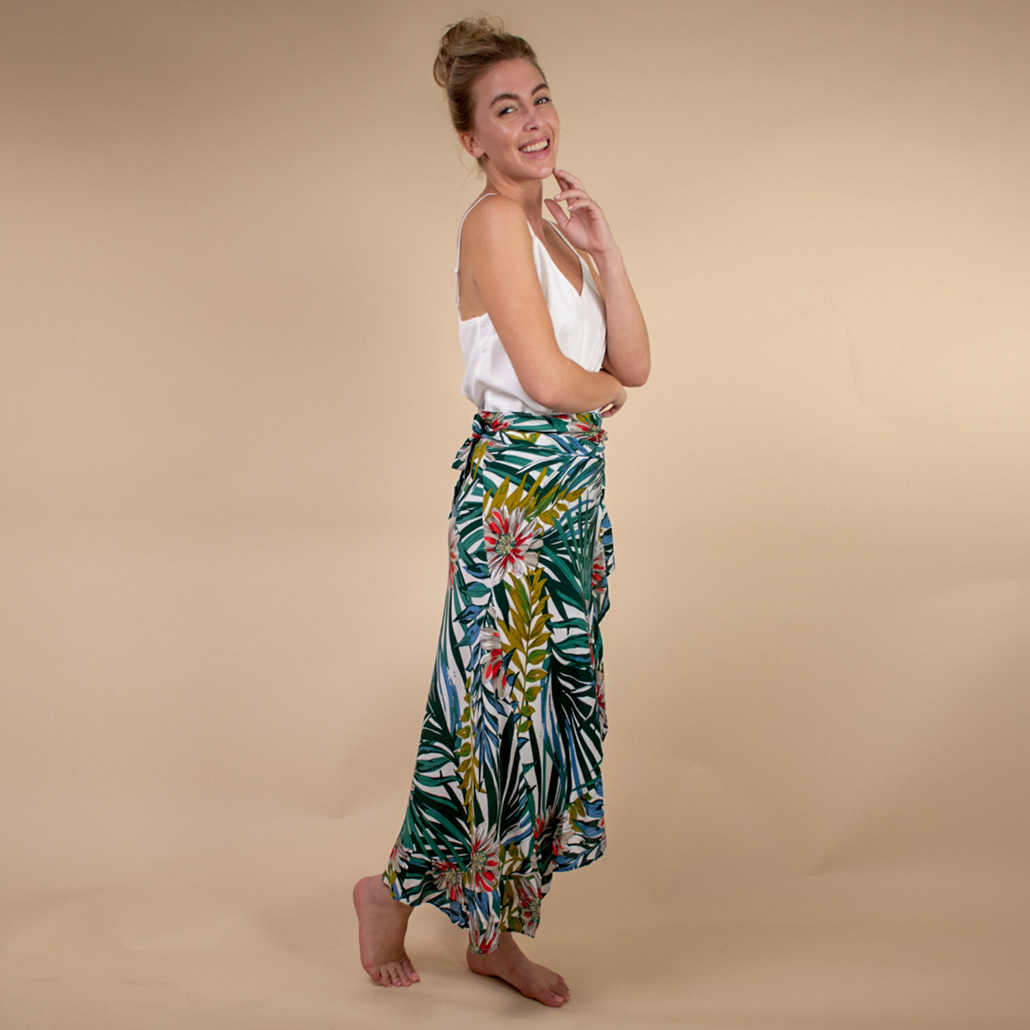 TAMSY Floral Printed Wrap Skirt - Green