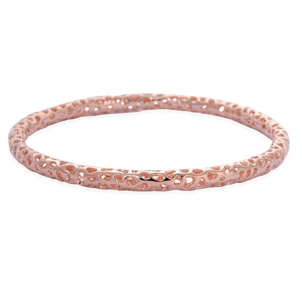 RACHEL GALLEY Rose Gold Overlay Sterling Silver Allegro Bangle (Size 70mm/ Extra Large), Silver wt 19.38 Gms.