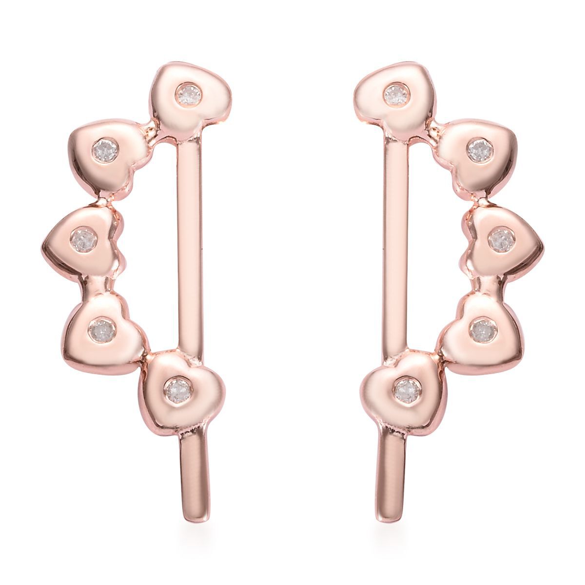 Diamond Heart Climber Earrings (with Push Back) in Rose Gold Overlay Sterling Silver