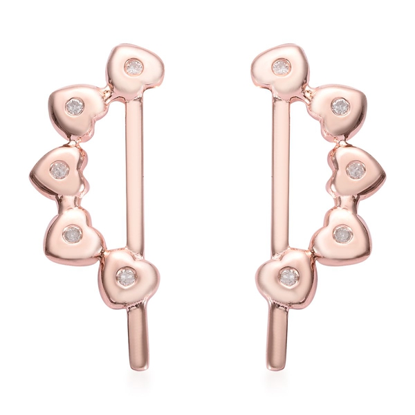 Diamond Heart Climber Earrings (with Push Back) in Rose Gold Overlay Sterling Silver