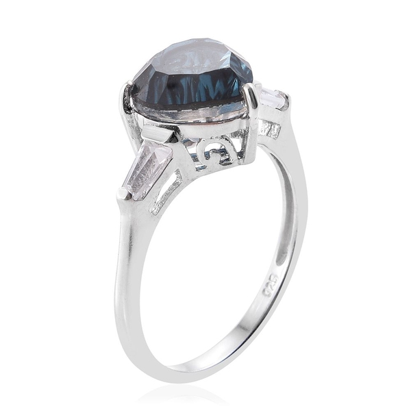 Indicolite Quartz (Hrt 4.00 Ct), White Topaz Heart Ring in Platinum Overlay Sterling Silver 4.500 Ct.