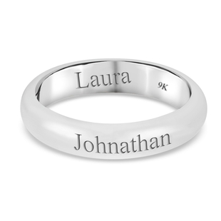 Personalised Engravable 9K White Gold  in Rhodium Overlay Band Ring, Gold Wt. 2.5 Gms