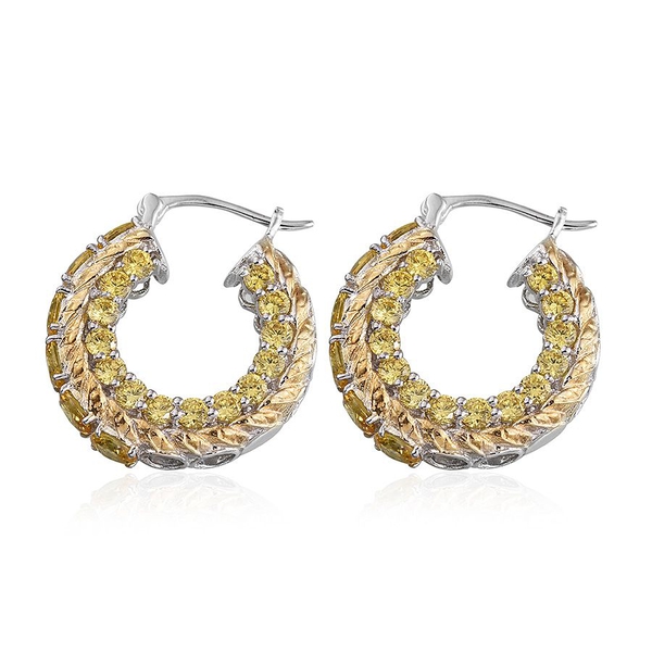 Simulated Citrine (Ovl) Hoop Earrings (with Clasp) in ION Plated Platinum Bond 11.000 Ct.
