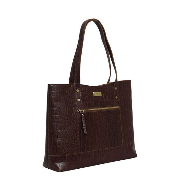 Assots London HELENE - 100% Genuine Croc Leather Handbag (Size 39x26x10cm) - Brown