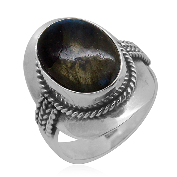 Royal Bali Collection Labradorite (Ovl) Solitaire Ring in Sterling Silver 6.500 Ct.