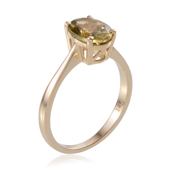 14K Y Gold Natural Yellow Tanzanite (Ovl) Solitaire Ring 1.750 Ct.