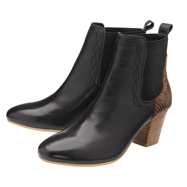 Ravel Moa Snake Pattern Leather Heeled Ankle Boots - Black