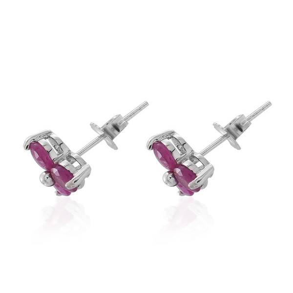 9K W Gold Ruby (Rnd) Stud Earrings (with Push Back) 1.750 Ct.