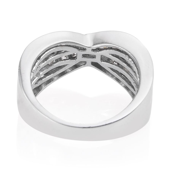 Lustro Stella - Platinum Overlay Sterling Silver (Sqr) Criss Cross Ring Made with Finest CZ, Silver wt 5.50 Gms.