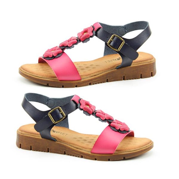 Heavenly Feet Blossom Sandals with Buckle Strap - Fuchsia & Navy