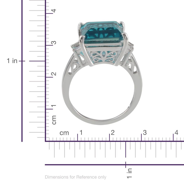 Capri Blue Quartz (Sqr 10.50 Ct), White Topaz Ring in Platinum Overlay Sterling Silver 11.000 Ct.