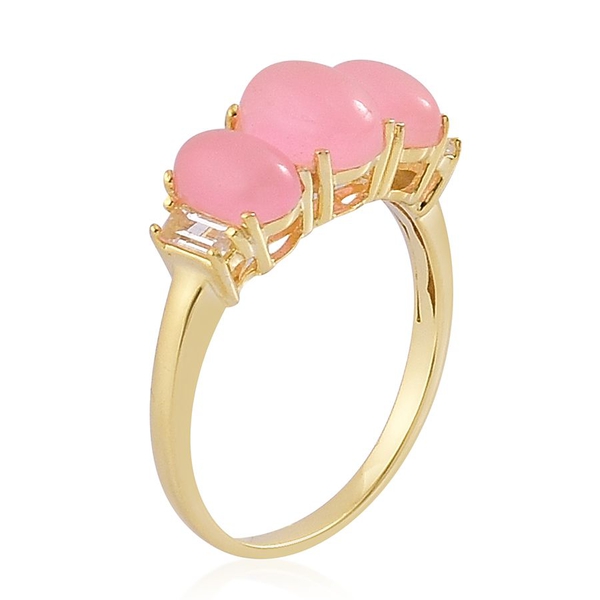 Pink Jade (Ovl 1.50 Ct), White Topaz Ring in Yellow Gold Overlay Sterling Silver 4.000 Ct.