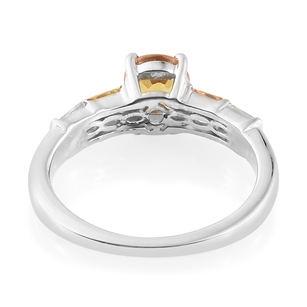 Yellow Sapphire (Rnd), Natural Cambodian Zircon Ring in Platinum Overlay Sterling Silver 1.500 Ct.
