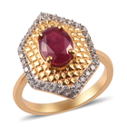 African Ruby (FF) and Natural Cambodian Zircon Ring (Size L) in 14K Gold Overlay Sterling Silver 2.00 Ct.