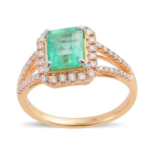 ILIANA 18K Yellow Gold AAA Boyaca Colombian Emerald (Oct) Diamond (SI/G-H) Ring 1.610 Ct.