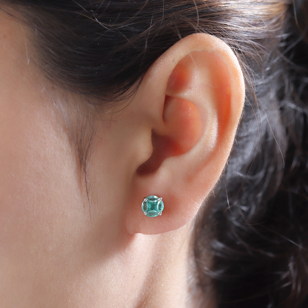 Premium Emerald Stud Earrings (With Push Back) in Platinum Overlay Sterling Silver