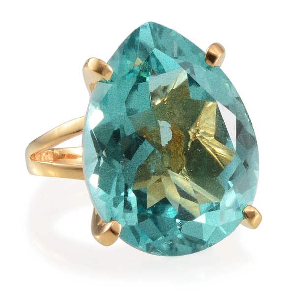 Paraiba Tourmaline Colour Quartz (Pear) Solitaire Ring in 14K Gold Overlay Sterling Silver 28.000 Ct.