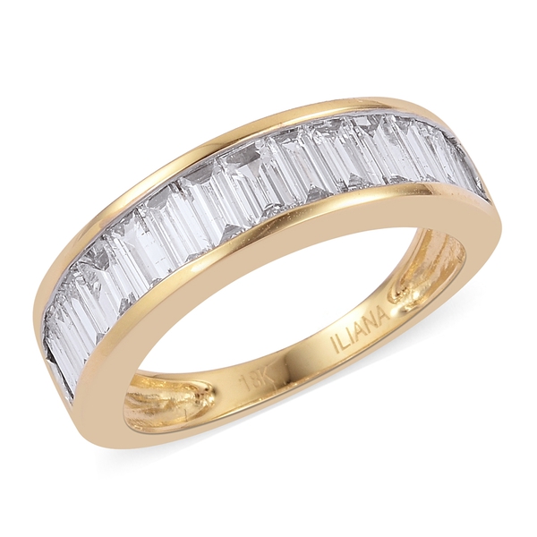ILIANA 18K Yellow Gold IGI Certified Diamond (Bgt) (SI/G-H) Half Eternity Ring 1.500 Ct.