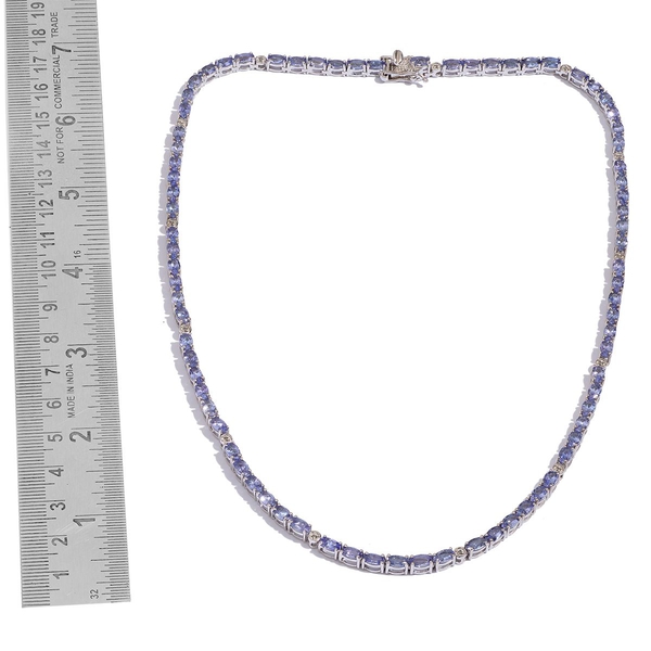 AA Tanzanite (Ovl), Diamond Necklace (Size 20) in Platinum Overlay Sterling Silver 24.100 Ct.