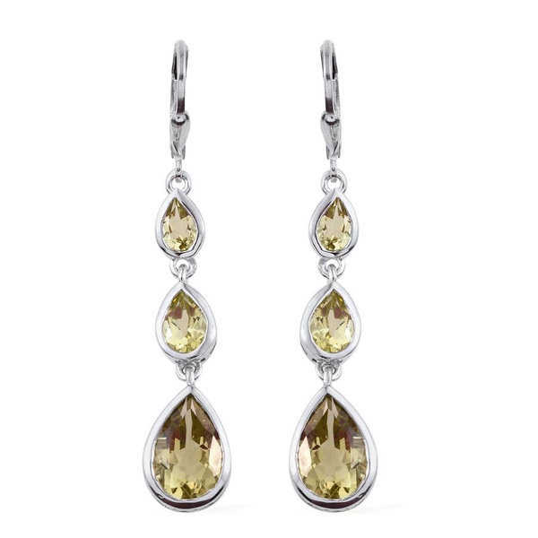 Natural Ouro Verde Quartz (Pear) Lever Back Earrings in Platinum Overlay Sterling Silver 8.000 Ct.