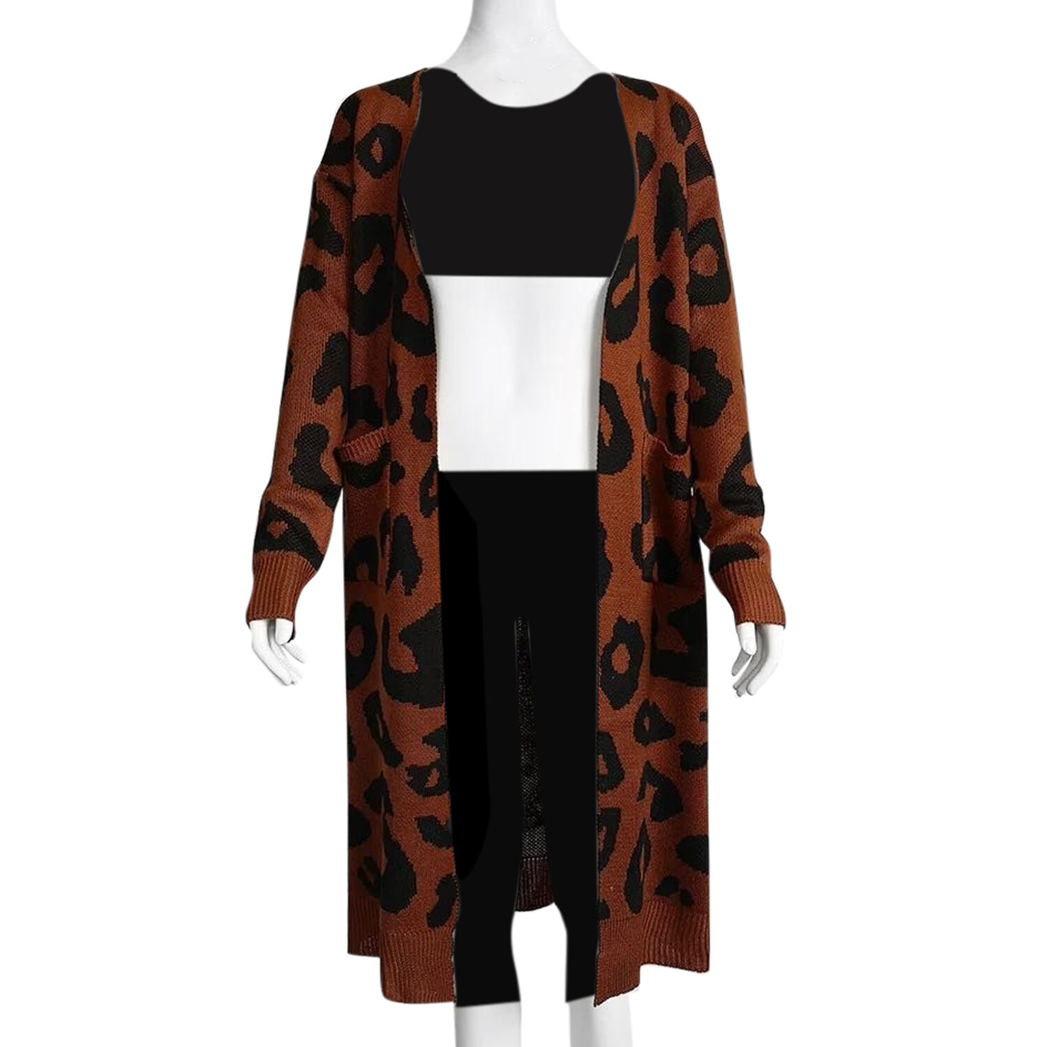 Kris Ana Animal Print Longline Wool Cardigan One Size (8-18) - Brown