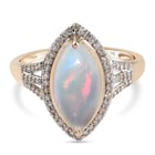9K Yellow Gold AAA Natural Ethiopian Welo Opal and Diamond Ring (Size L) 2.30 Ct.