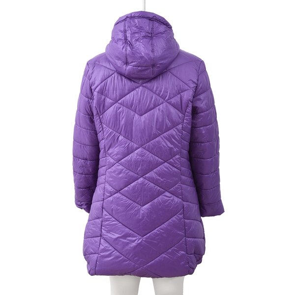 Solid Colour Women Long Puffer Jacket with Two Zipper Pockets (Size XL 16 - 18) - Purple