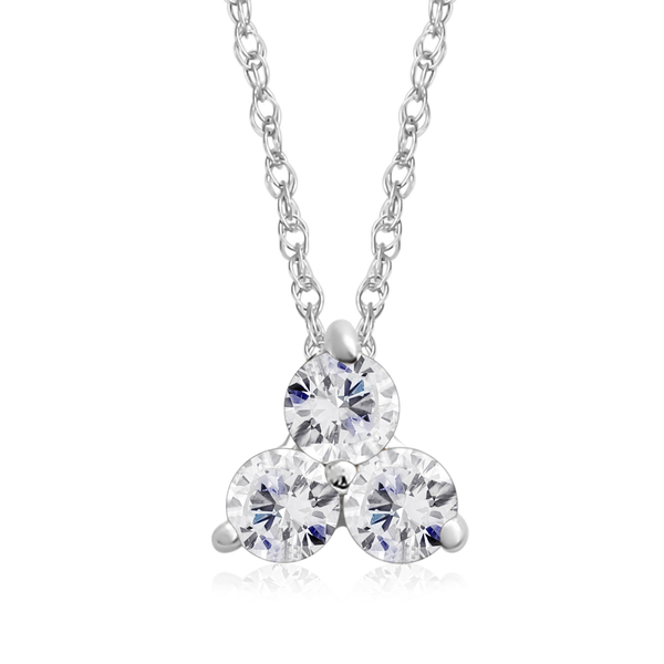 9K White Gold SGL Certified Diamond (Rnd) (I3/G-H) Trilogy Pendant With Chain (Size 18) 0.500 Ct.