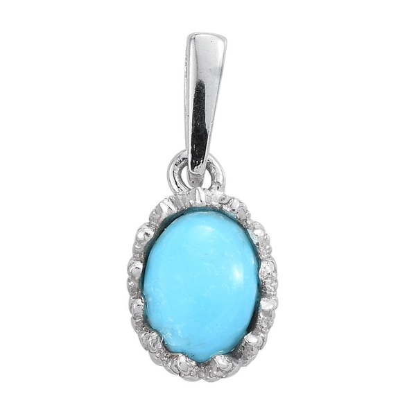 Arizona Sleeping Beauty Turquoise (Ovl) Solitaire Pendant in Platinum Overlay Sterling Silver 0.750 