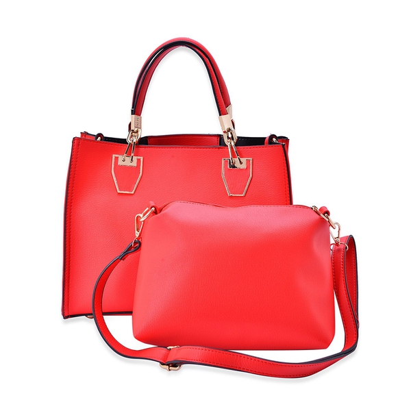 Set of 2 -Bianca Red Colour Large and Small with Adjustable and Removable Shoulder Strap Handbag (Size 31x24x10 Cm, 25x17x9.5 Cm)