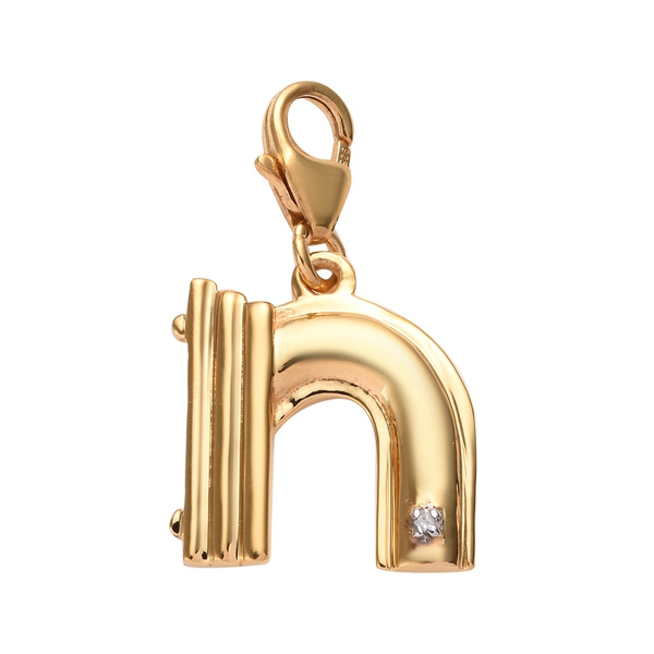 Diamond (Rnd) Initial N Charm in 14K Gold Overlay Sterling Silver