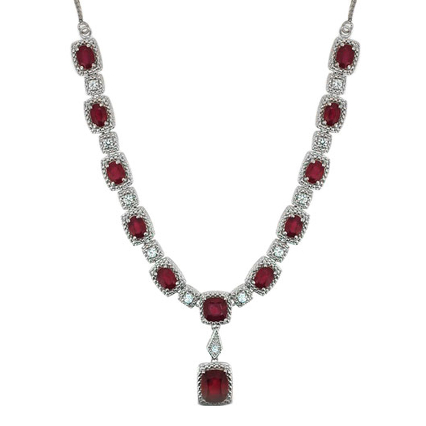 African Ruby (Cush 4.50 Ct), White Topaz Necklace (Size 20) in Rhodium Plated Sterling Silver 21.010