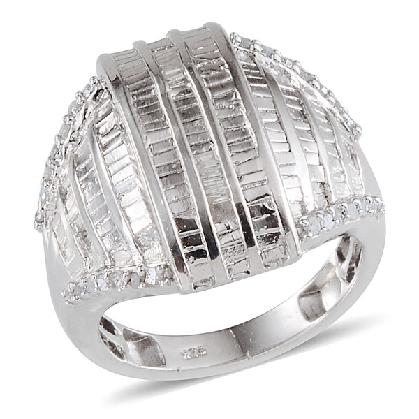 Diamond (Bgt) Ring in Platinum Overlay Sterling Silver 0.350 Ct.