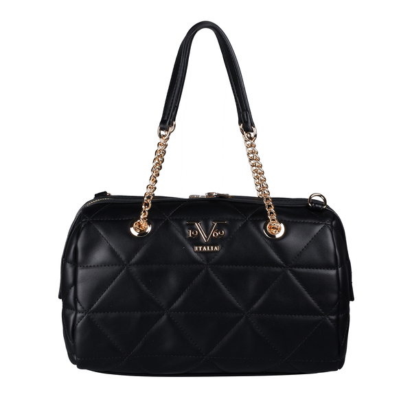 19V69 ITALIA by Alessandro Versace Quilted Pattern Crossbody Bag with Detachable Strap (Size 27x10x18cm) - Black