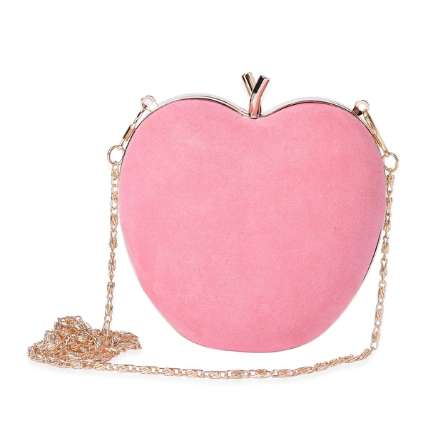 Amour Velvet Dusk Pink Colour Apple Clutch Bag With Removable Golden Chain (Size 15x14 Cm)