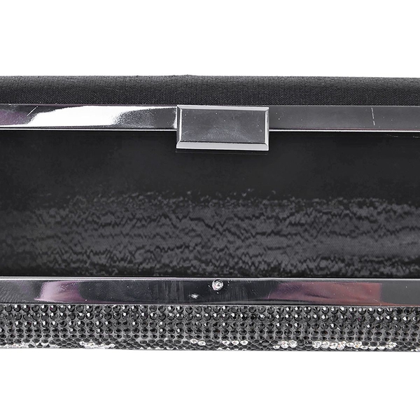 Designer Inspired-Black and White Austrian Crystals Embellished Clutch Bag with Chain Strap in Black Tone (Size 21.5X11.5 Cm)