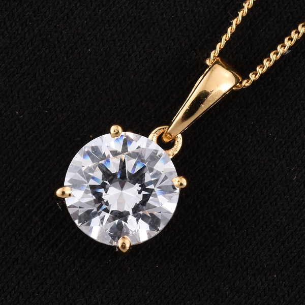 Lustro Stella - 14K Gold Overlay Sterling Silver (Rnd) Solitaire Pendant With Chain Made with Finest CZ