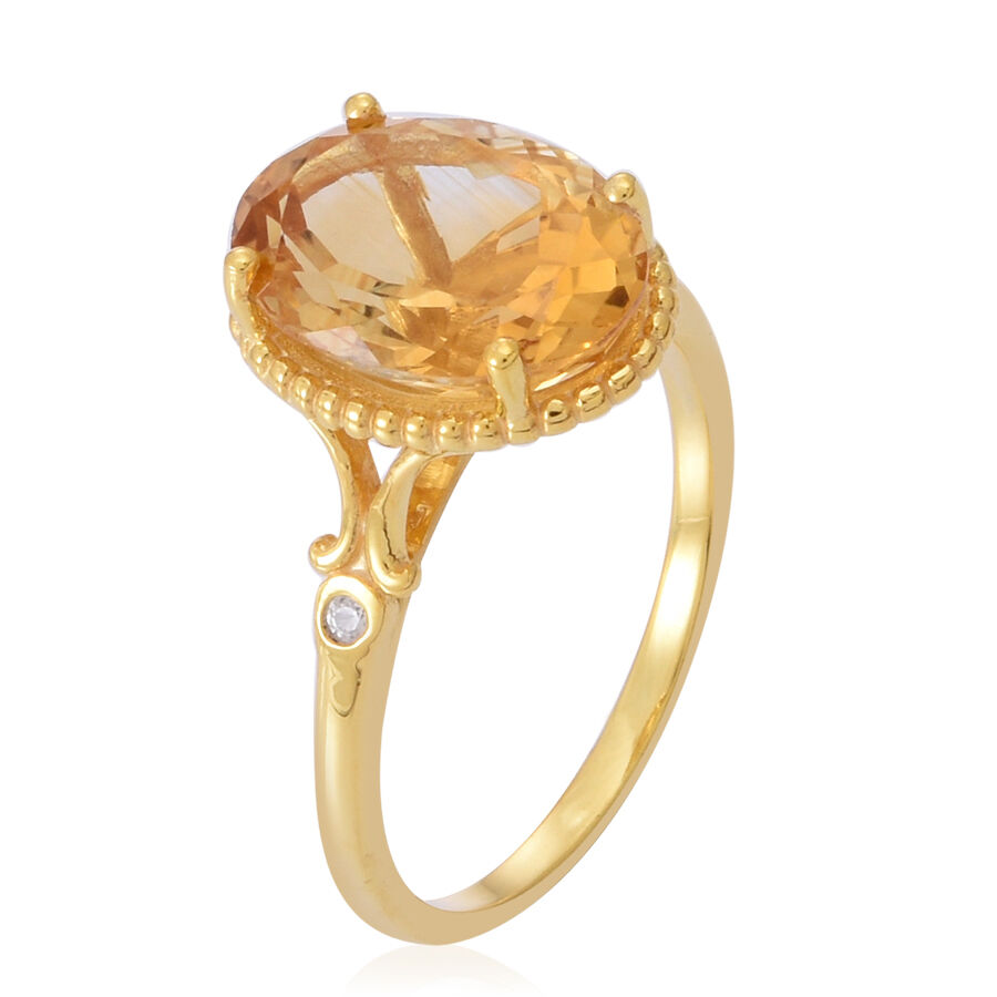 Rare Uruguay Citrine (Ovl 5.84 Ct), Natural Cambodian White Zircon Ring in 18K Vermeil Yellow Gold Plated Sterling Silver 5.92 Ct.