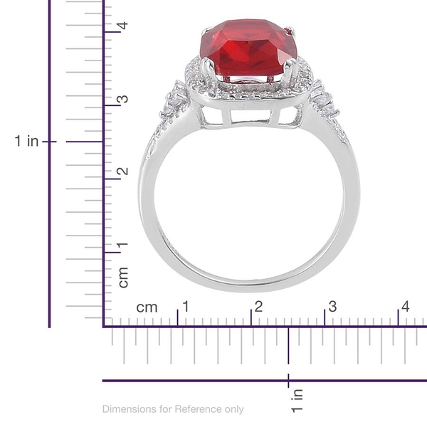 Simulated Ruby and Simulated White Diamond Ring in Rhodium Plated Sterling Silver