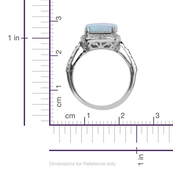 Larimar (Cush 5.00 Ct), Diamond Ring in Platinum Overlay Sterling Silver 5.050 Ct.