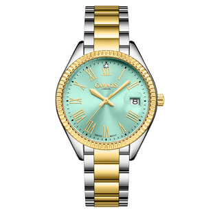 GAMAGES OF LONDON Ladies Regal Diamond Swiss Movement Blue Dial Water Resistant Watch with Two Tone 