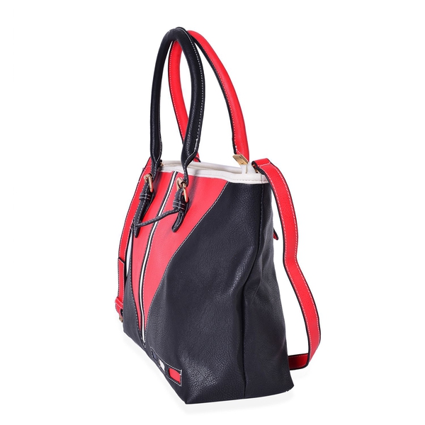 Close Out Deal Designer Inspired Red, Black Colour Tote Bag with Adjustable and Removable Shoulder Strap (Size 41X32.5X27X12 Cm)