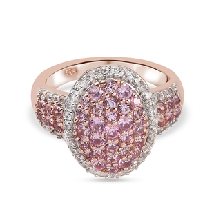 Pink Sapphire and Natural Cambodian Zircon Cluster Ring in Rose Gold Overlay Sterling Silver 1.83 Ct