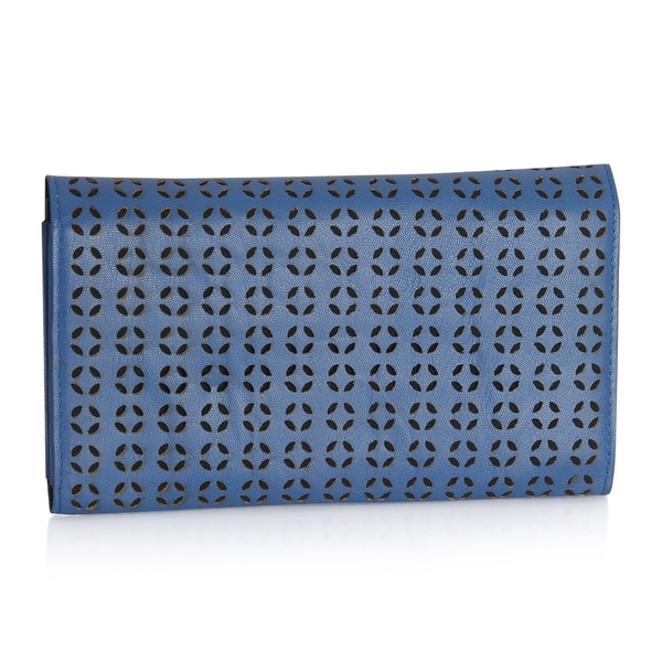 Genuine Leather Cut Work Pattern Navy Blue Colour Clutch Bag (Size 23x13 Cm)
