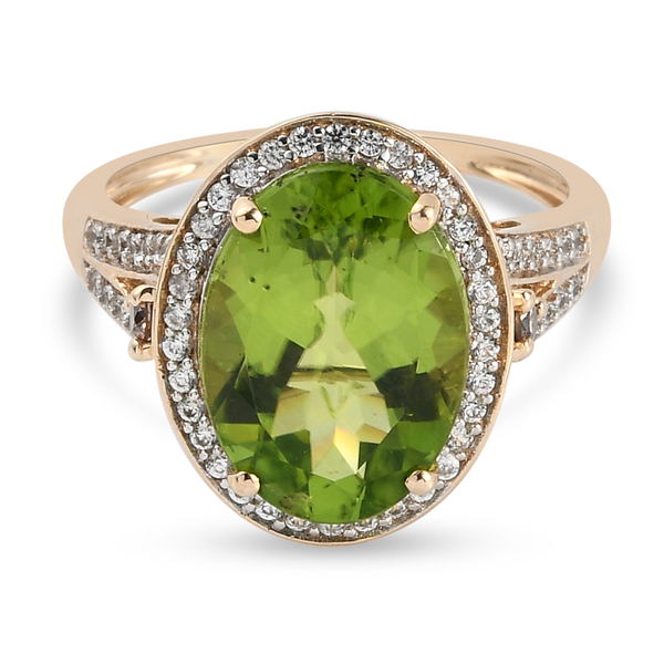 9K Yellow Gold Natural Hebei Peridot (Ov 5.50 Cts)  and Natural Cambodian Zircon and Champagne Diamo