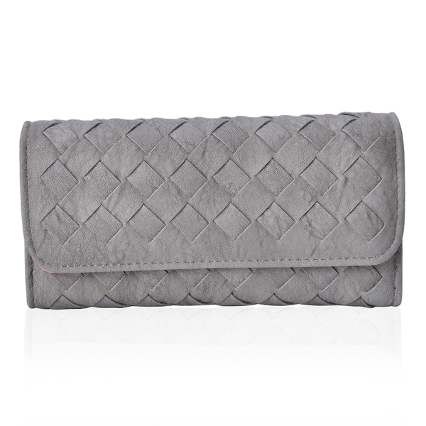 Celina Classic Light Grey Intrecciato Textured Wallet And Cardholder Set (Size 19x10x2.5 Cm and 10.5x8x2.5 Cm)