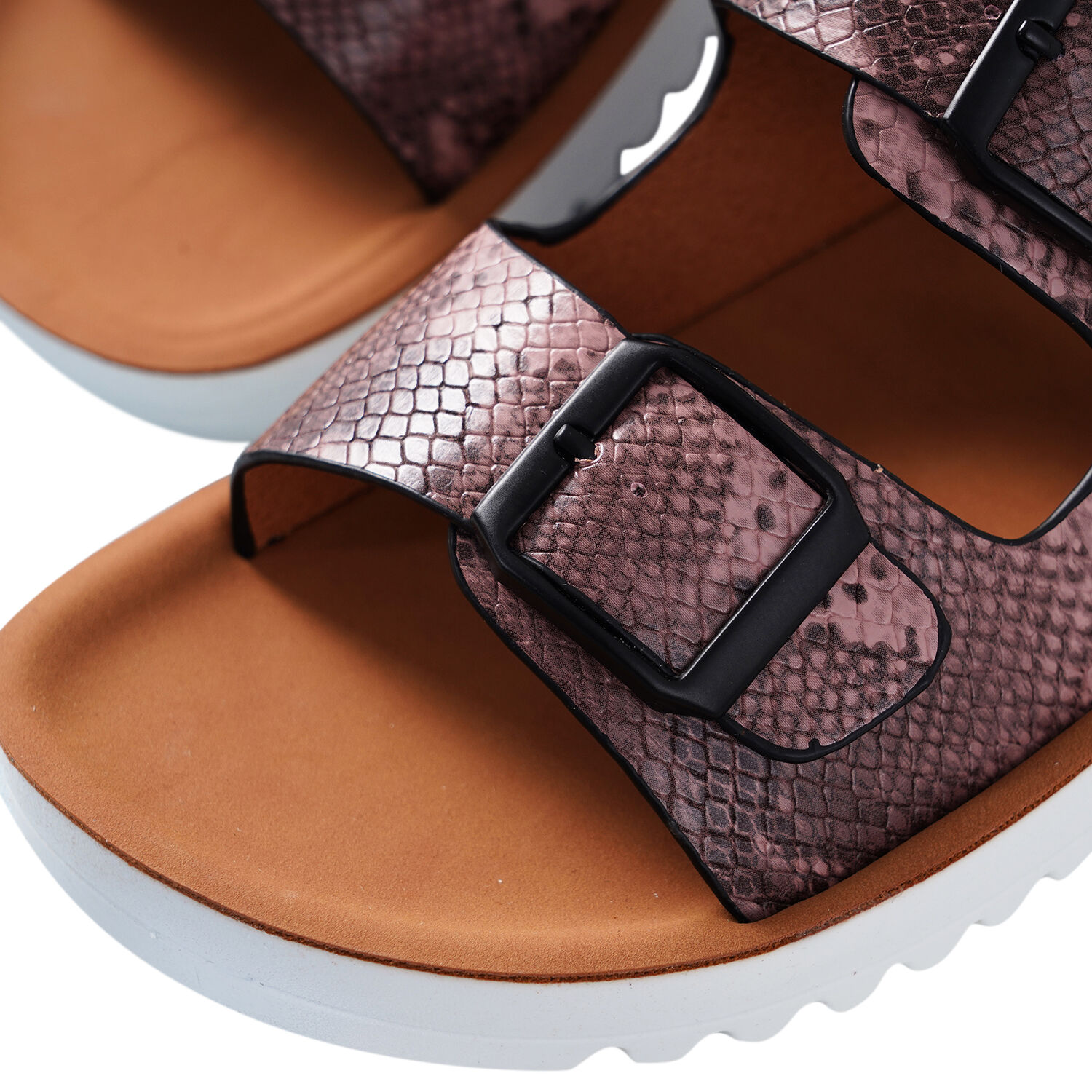 LA MAREY Snake Skin Pattern Two Strap Slip on Sandal - Pink