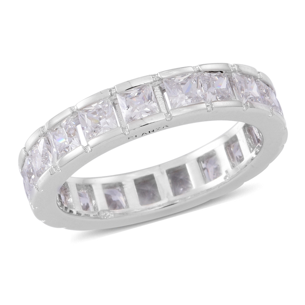 ELANZA AAA Simulated White Diamond (Sqr) Full Eternity Ring in Rhodium Plated Sterling Silver