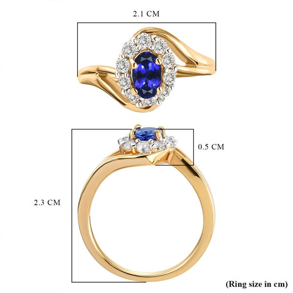 AAA Tanzanite and Natural Cambodian Zircon Ring in 14K Gold Overlay Sterling Silver